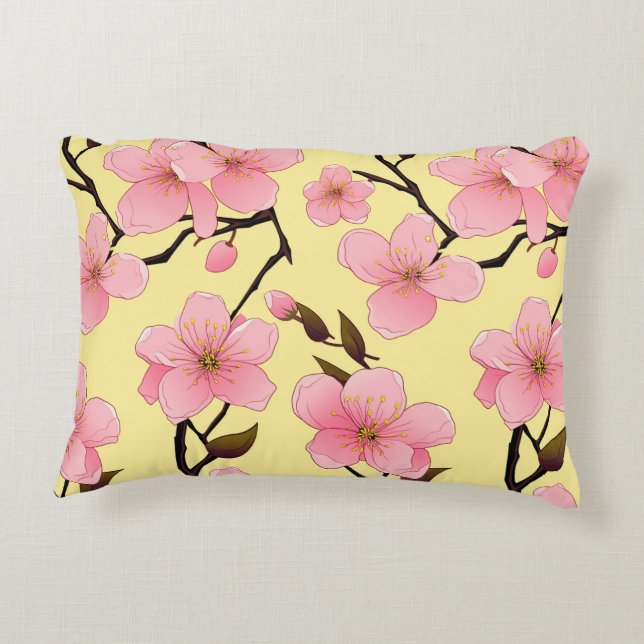 Waterverf Cherry Blossom Brushed Accent Pillow Accent Kussen (Achterkant)