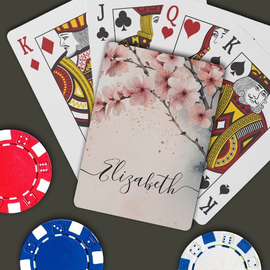 Waterverf Cherry Blossom Floral Girly Script Naam Pokerkaarten