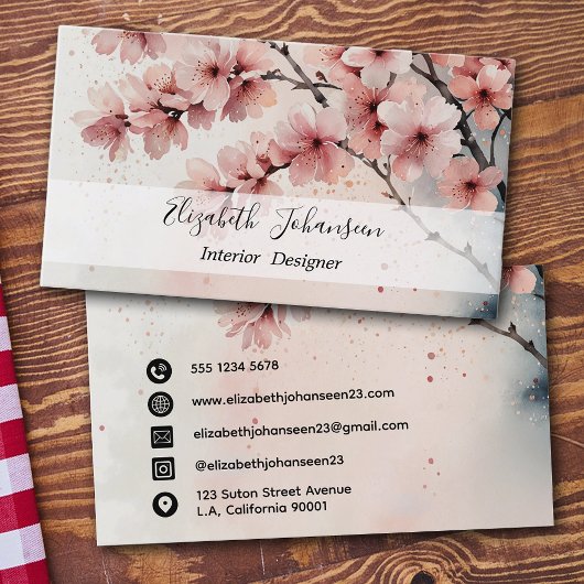 Waterverf Cherry Blossom Floral Girly Script Naam Visitekaartje