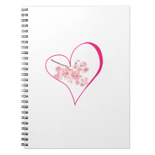 Waterverf Cherry Blossom Floral Pink Heart Love Notitieboek
