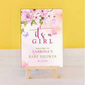 Waterverf Cherry Blossom Het is een meisje welkom  Poster