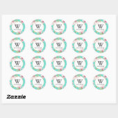 Waterverf Cherry Blossom Monogram Ronde Sticker (Vel)
