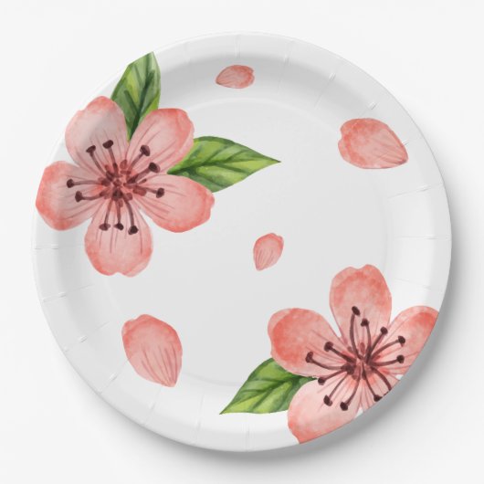 Waterverf Cherry Blossom Pattern Papieren Bordje (Voorkant)