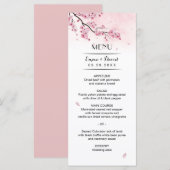 Waterverf Cherry Blossom Pink Floral Wedding Menu (Voorkant / Achterkant)