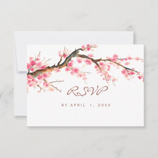 Waterverf cherry blossom rsvp kaartje (Voorkant)