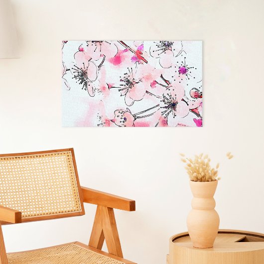 Waterverf Cherry Blossom Spring Illustration Canvas Afdruk