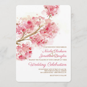 Waterverf Cherry Blossom Wedding Invitation Kaart