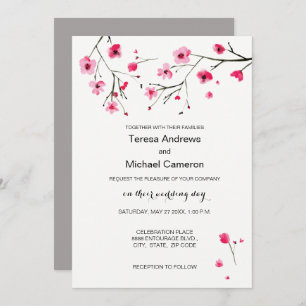 Waterverf Cherry Blossom Wedding Invitations Kaart