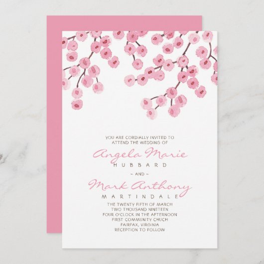 Waterverf Cherry Blossom Wedding Kaart (Voorkant / Achterkant)