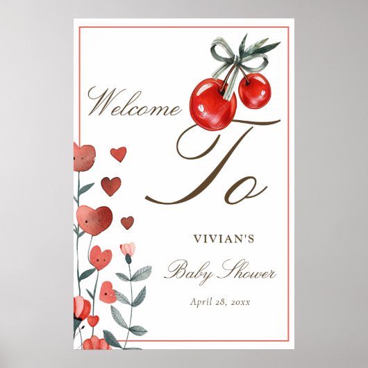 Waterverf Cherry Op Top Baby shower Welkom Poster (Voorkant)