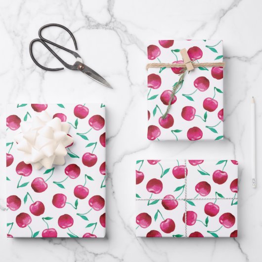 Waterverf Cherry Pattern Inpakpapier Vel (Voorkant)