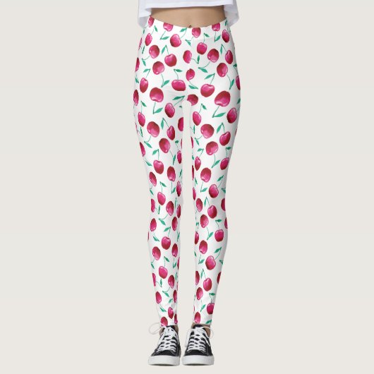 Waterverf Cherry Pattern Leggings (Voorkant)