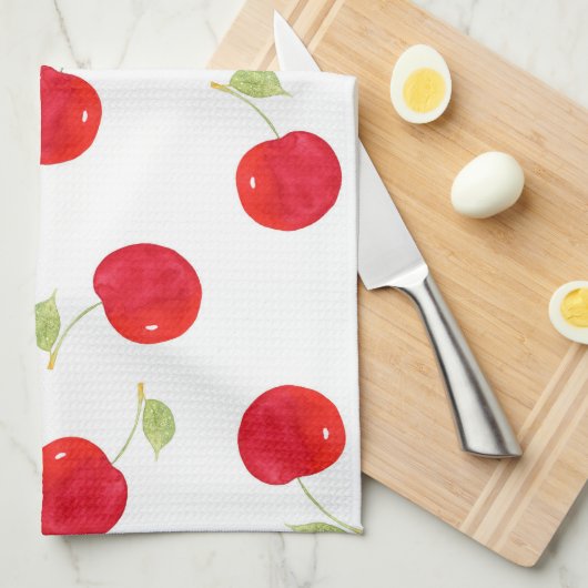 Waterverf Cherry Pattern Theedoek (Quarter Fold)