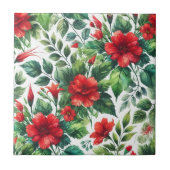  Waterverf Cherry Red Green Floral Tegeltje (Voorkant)