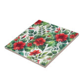  Waterverf Cherry Red Green Floral Tegeltje (Zijkant)