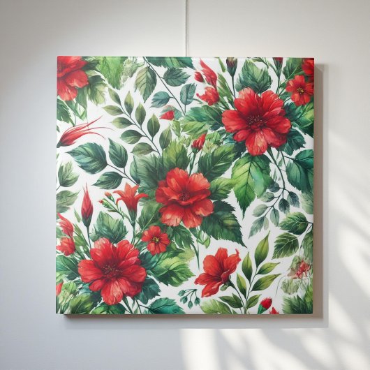 Waterverf Cherry Red Green Floral Tegeltje