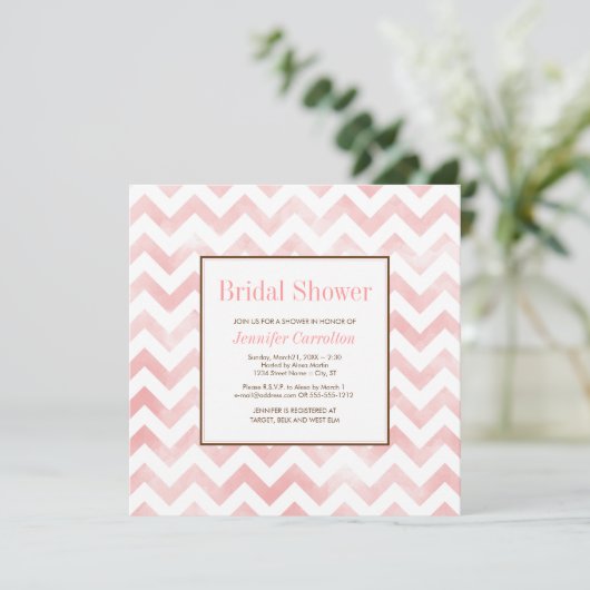 Waterverf Chevron Bridal Shower Invitation (roze) Kaart (Staand voorkant)