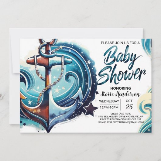 Waterverf Chic Anker Baby shower Kaart (Voorkant)