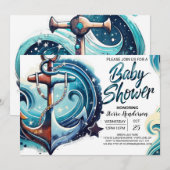 Waterverf Chic Anker Baby shower Kaart (Voorkant / Achterkant)