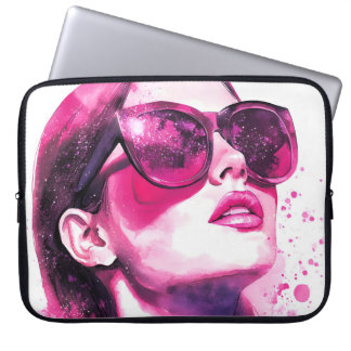 Waterverf Chic Glam Mode Vrouwenportret Laptop Sleeve