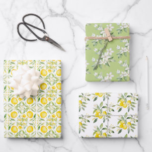 Waterverf Chic Green Sage Lemons Amalfi Italië Inpakpapier Vel