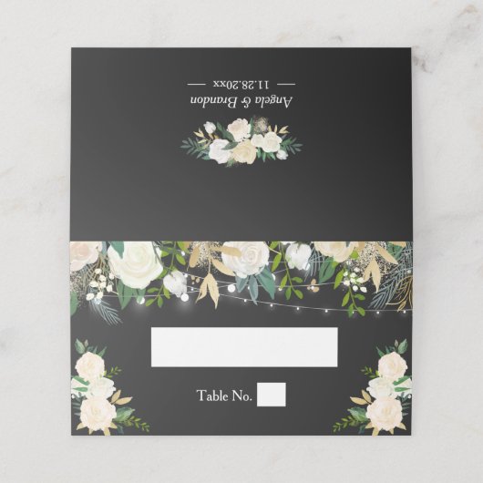 Waterverf Chic Ivory Floral String Lights Wedding (Buitenkant ongevouwen)