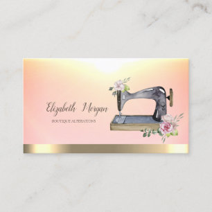 Waterverf Chic Naaimachine Bloem Gouden Streep Visitekaartje