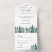 Waterverf Chic Pine Tree Forest Winter Wedding All In One Uitnodiging (Binnen)