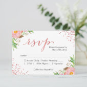 Waterverf Chic Pink Floral Wedding RSVP Reactie (Staand voorkant)