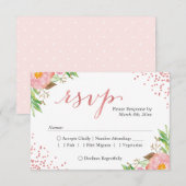 Waterverf Chic Pink Floral Wedding RSVP Reactie Kaartje (Voorkant / Achterkant)