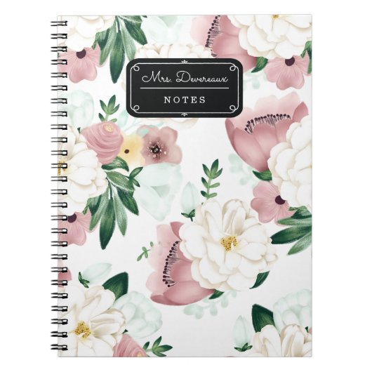 Waterverf Chic Romantic Flowers Persoonlijk Notitieboek (Voorkant)