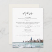 Waterverf Chicago Skyline Wedding Details Card Kaart (Voorkant / Achterkant)