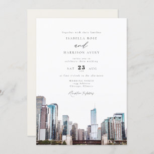 Waterverf Chicago Skyline Wedding Invitation Kaart