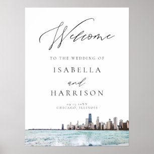 Waterverf Chicago Skyline Wedding Welcome Poster
