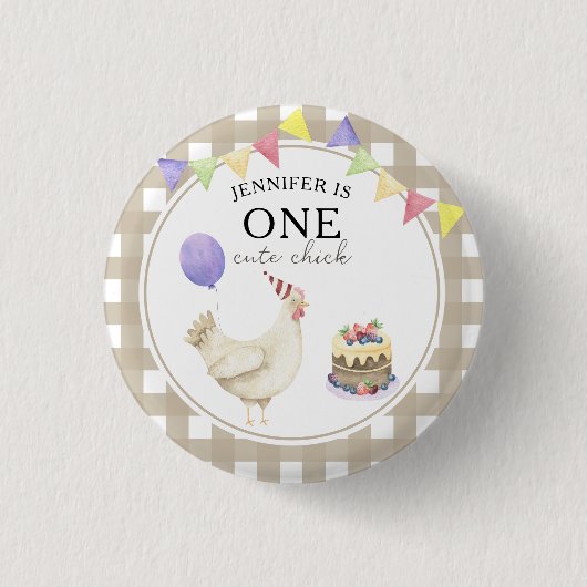 Waterverf Chick 1e verjaardag Ronde Button 3,2 Cm (Voorkant)