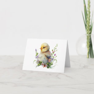 Waterverf Chick met Bloemen BLANK Kaart
