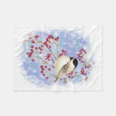 Waterverf Chickadee & Berries Frosty Winter Scene Fleece Deken (Voorkant (Horizontaal))