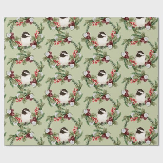 Waterverf Chickadee Bird Kerstmis Cadeaupapier (Vlak)