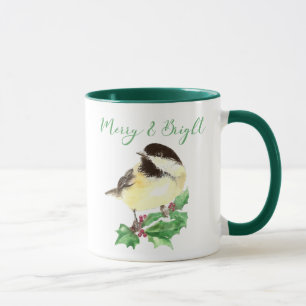 Waterverf Chickadee Bird Merry & Bright Kerstmis Mok