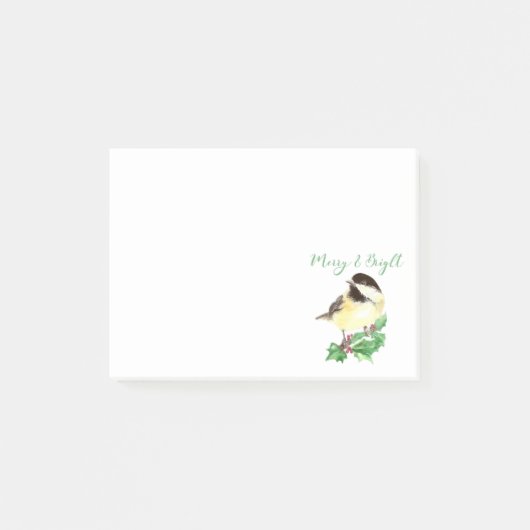 Waterverf Chickadee Bird Merry & Bright Kerstmis Post-it® Notes (Voorkant)