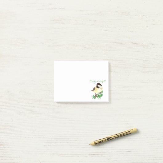 Waterverf Chickadee Bird Merry & Bright Kerstmis Post-it® Notes (Op bureau)