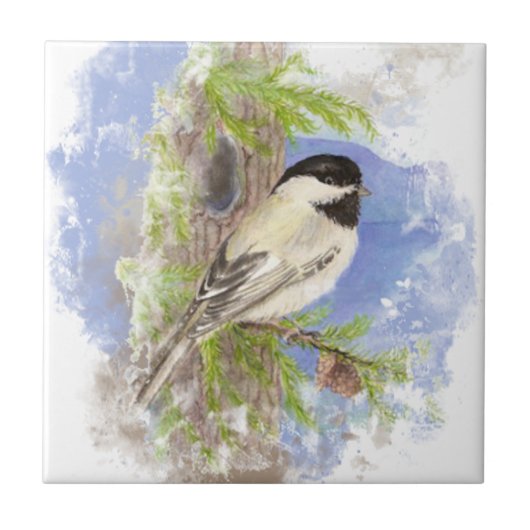 Waterverf Chickadee Bird Natuur kunst Tegeltje (Voorkant)