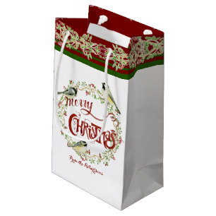 Waterverf Chickadee Birds Merry Kerstmis Wreater Klein Cadeauzakje