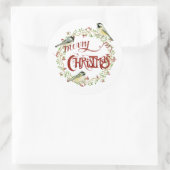 Waterverf Chickadee Birds Merry Kerstmis Wreater Ronde Sticker (Tas)