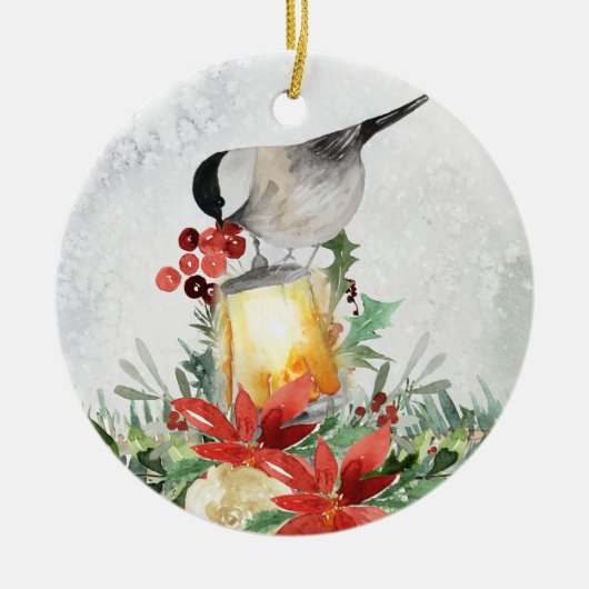Waterverf Chickadee en Lantern Keramisch Ornament (Voorkant)