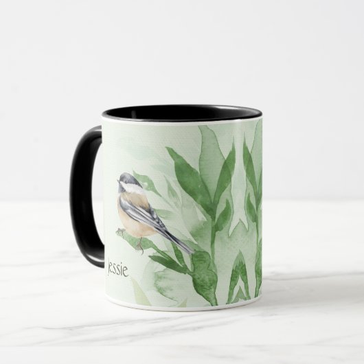 Waterverf Chickadee Garden Bird Mok (Voorkant links)