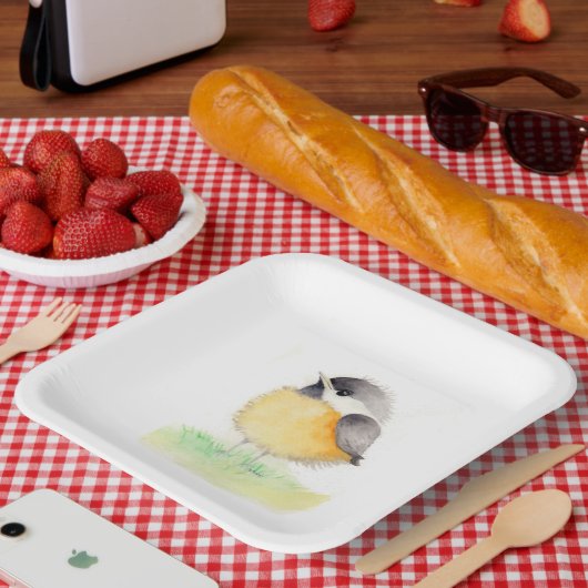 Waterverf Chickadee Papieren Bordje (Picknick)