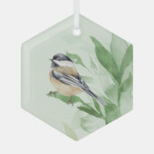 Waterverf Chickadee Spring Willow Leaves Glas Ornament (Voorkant)