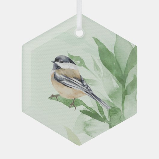 Waterverf Chickadee Spring Willow Leaves Glas Ornament (Voorkant)