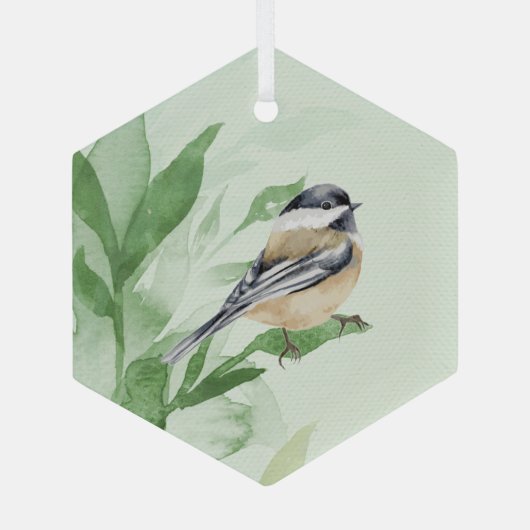 Waterverf Chickadee Spring Willow Leaves Glas Ornament (Achterkant)
